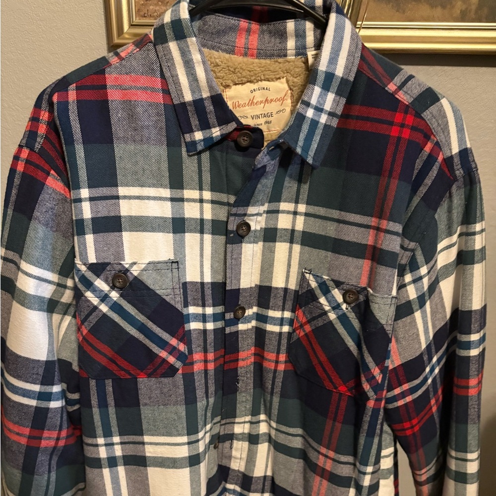 Weatherproof Men's Casual Plaid Flannel Shirt Jacket with Sherpa Lining-